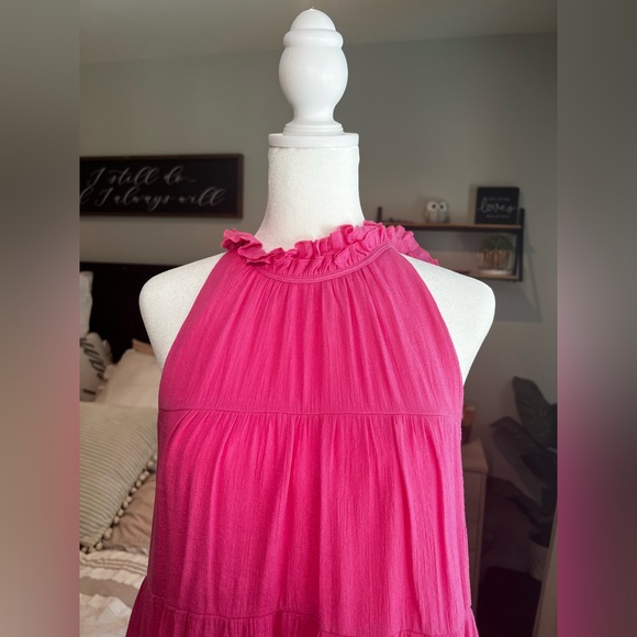 Vici-HALTER TIERED MINI DRESS - HOT PINK - Picture 6 of 6
